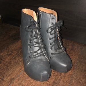 Dark gray laced heel boots